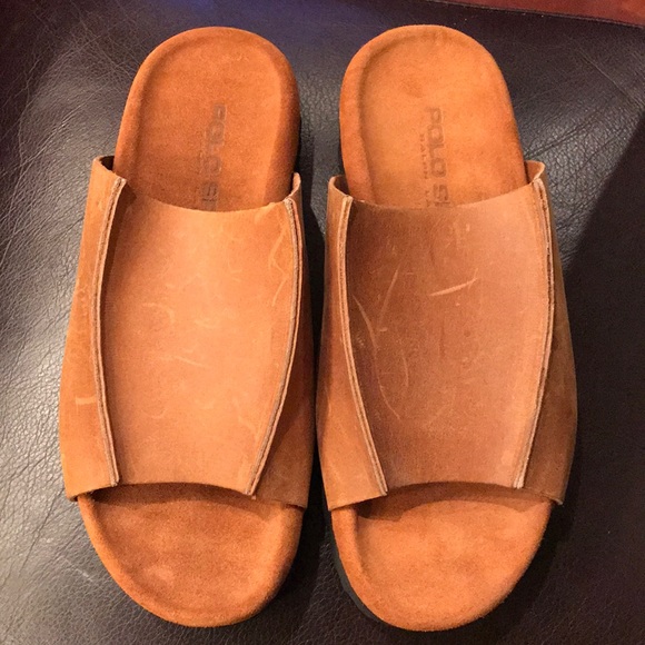 men's polo leather flip flops